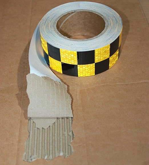 Yellow Black Reflective Tape 2 inch X 66 feet, Outdoor Waterproof Hazard Conspicuity Warning Industrial Marking Tape