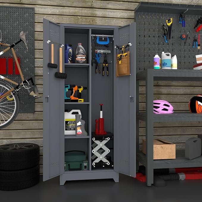 Storage Cabinet,Metal Locking Cabinets with Doors and Shelves,Functional Garage Storage Cabinet for Garage, Home Office,Gray