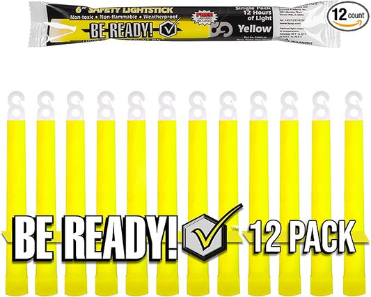 Be Ready - Industrial 12 Hour Illumination Emergency Safety Chemical Light Glow Sticks 12 Pack