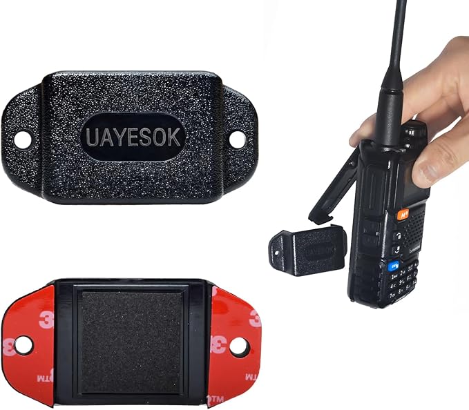 UAYESOK Handheld Radio Walkie Talkie Car Holder, HT Speaker Mic Holding Mount, Adhesive Back Screw Fixation (2 Packs)