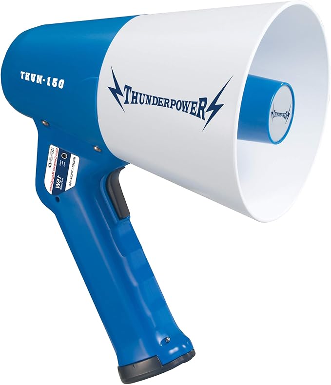 ThunderPower THUN150 Extra-Loud Megaphone Speaker – 600-Yard Range Bullhorn Megaphone with Siren & Voice Modes – 15W Loud Speaker Megaphones for Public Safety, Sports, Teachers, and Protests
