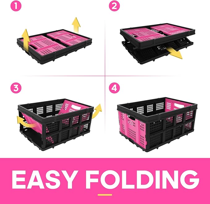 FAHKNS 60L Collapsible Milk Crates for Storage: Stackable & Portable Basket Foldable Plastic Crates for Office, Home, Garage