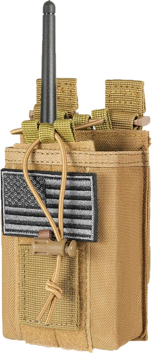 Tactical Radio Holder Radio Holster Molle Radio Pouch Universal Radio Case Military Heavy Duty Radio Bag for Police Firefighter Two Ways Walkie Talkies Vest (Tan)
