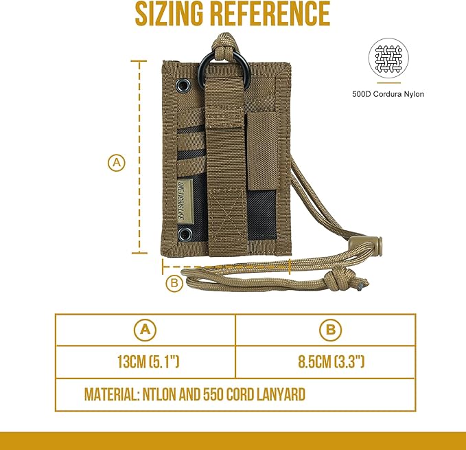 OneTigris Tactical ID Card Holder Hook & Loop Patch Badge Holder Neck Lanyard Key Ring and Credit Card Organizer (Coyote Brown)