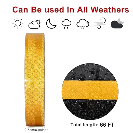 Reflective Tape, Waterproof Self Adhesive Dot Reflective Tape Outdoor Safety Caution Reflector for Trailers, Bikes, Cars（Yellow, 1 Inch x 115 Feet）
