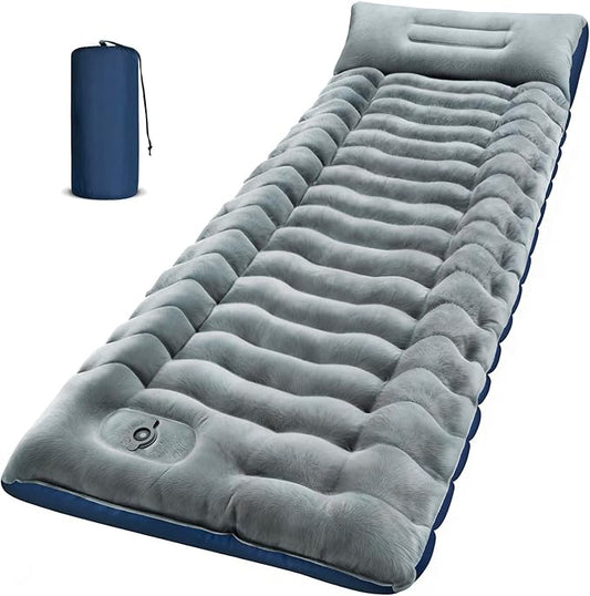 Camping Sleeping Pad, 9.2R-Value Ultralight Inflatable Air Mattress Built-in Foot Pump, Compact & Waterproof for Backpacking, Hiking, Travel - Upgraded Fleece-Lined Version Grey