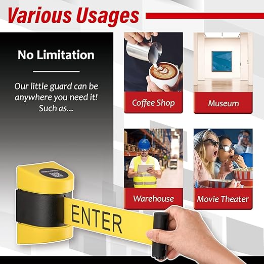 DuraSteel Wall Mount Crowd Control Retractable Belt Barrier - 9.2 Ft Yellow Do NOT Enter Retractables Barrier Belt w/Yellow ABS Casing Crowd Control Barriers Line NOT Stanchions with Retractable Belts
