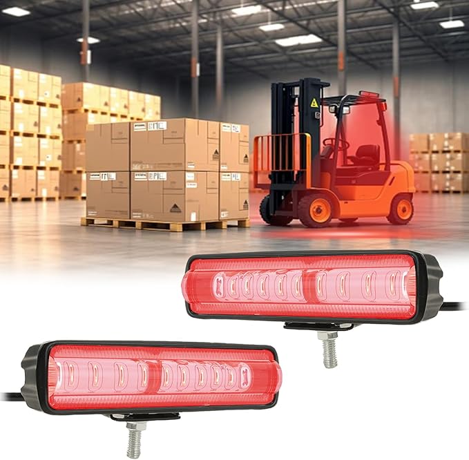 9-Bead Red Forklift LED Warning Light, High-Intensity Forklift Safety Light with Lens & Aluminum Housing, Adjustable Mount for Easy Installation, DC 12-80V for Warehouse & Industrial Use (2Pcs)
