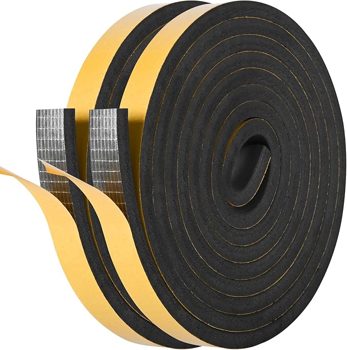 Self Adhesive Foam Tape Weatherstrip 3/4in x 5/16in x 20Ft High Density Foam Insulation Strips Foam Seal Weather Stripping with Strong Adhesive for Door and Window Sound Isolation Soundproofing