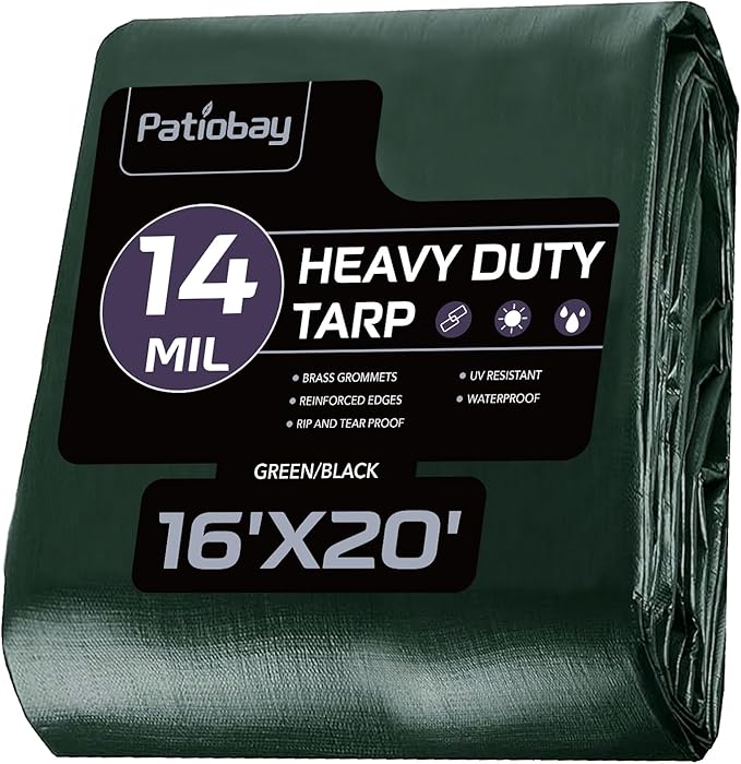 Tarp 16x20 Feet, 14 Mil Large Waterproof Tarps Heavy Duty with Brass Grommets, Thick Plastic Tarp, UV Resistant Tear&Fade Resistant, Reinforced Edges for Outdoor Pool Car Camp Tent