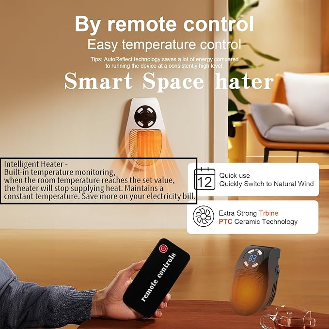 Smart Thermostat Space Heater,450W Portable Electric Small Heaters With Timer/Overheat Protection,Safe heater,Energy-saving heater with LED Display,Heaters for Office Bathroom RV Indoor Use (Black)