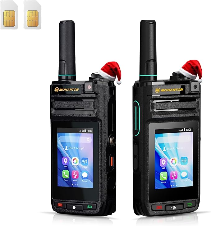 HP-87 PoC Android Rapid Walkie Talkies with Lifetime Free SIM, 4G LTE Global Unlimited Range Two-Way Radios, Fingerprint Unlock Radios Walkie Talkies with GPS, Voice Recorder, 2pcs