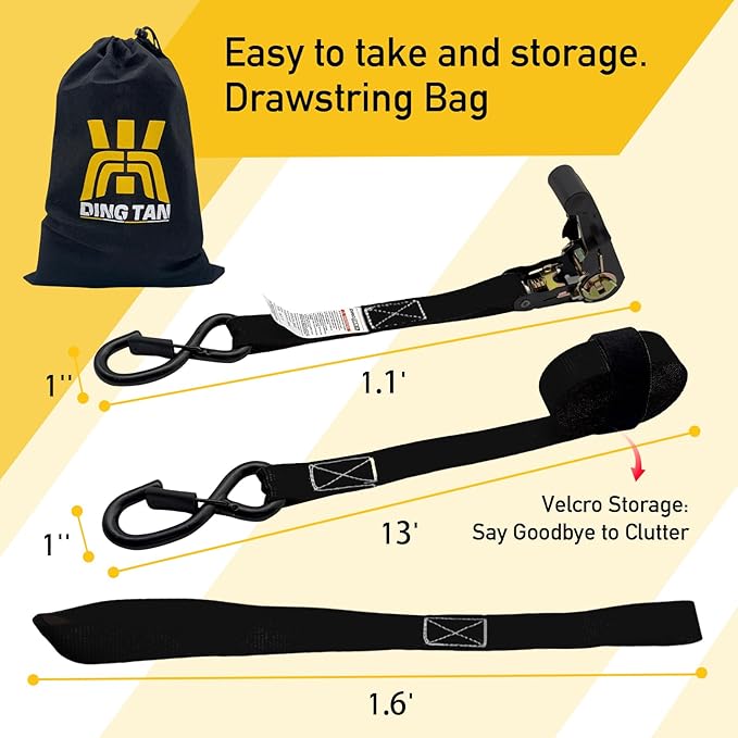 Ratchet Straps Tie Downs (4-Pack) - 1''x 15' (1,680lb Break Strength) - Ultimate Tie Down Straps with Safety S Hooks-for Trucks, Cargo, Moving, Appliances etc. (Black)