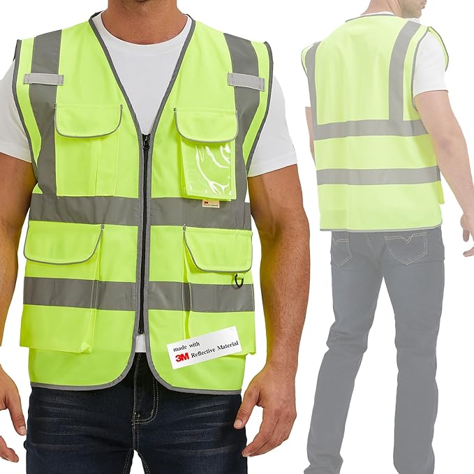 SIFE Reflective Safety Vest High Visibility Vest With 7 Pockets And YKK Zipper, ANSI/ISEA Class 2 Standard, Made With 3M Reflective Tape(03YG-Yellow,2XL)
