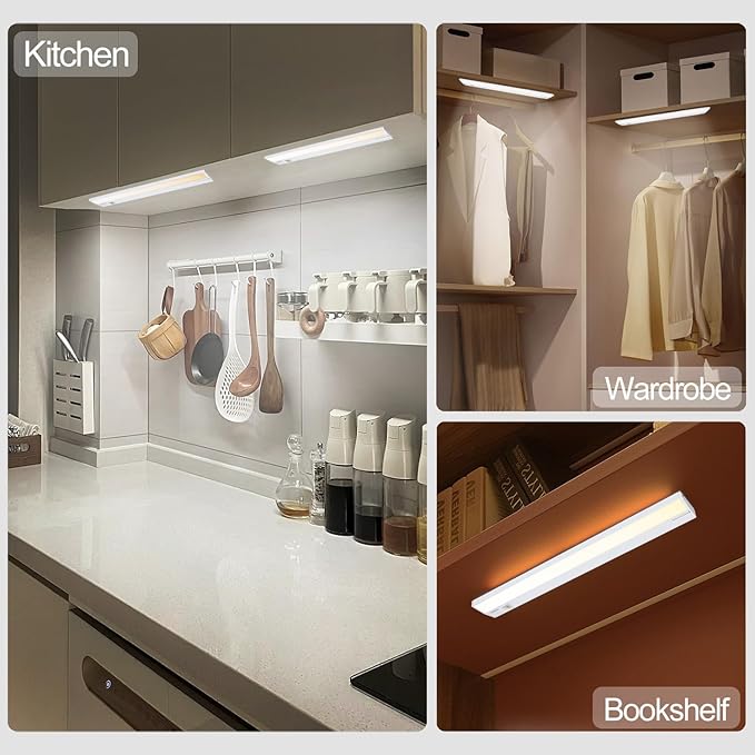 Ansen 3Packs of Under Cabinet Lights for Kitchen, 24in 18W 1237LM, Dimmable Hardwire Led Light for Closet, CRI>92, R9>90, 3 Color Temperature 3000K/4000K/5000K(Warm White, Cool White, Daylight)