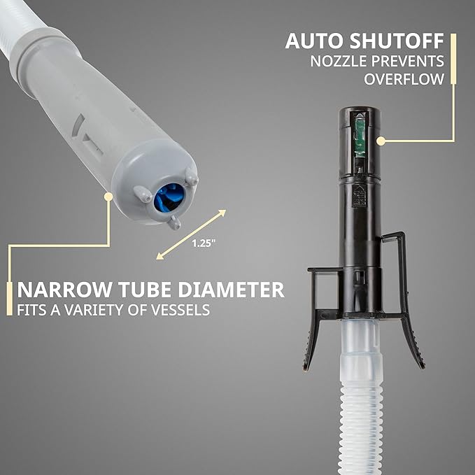 Deway Automatic Fuel Transfer Pump with Auto-Stop & Beeps When Tank Is Full, AA Battery Powered, Advanced Adapter Fits All Size Cans, Extra Long Hose, Portable Liquid Pump for Gasoline, Diesel & More