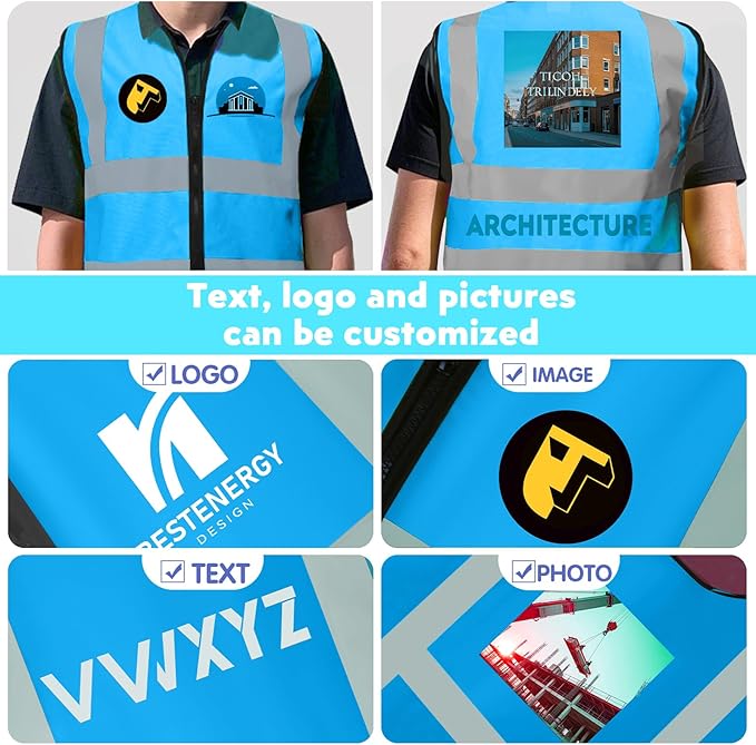 BeautyWill Custom Logo Safety Vest S,M,L,XL,2XL,3XL,4XL Personalized Safety Vest High Visibility Apparel