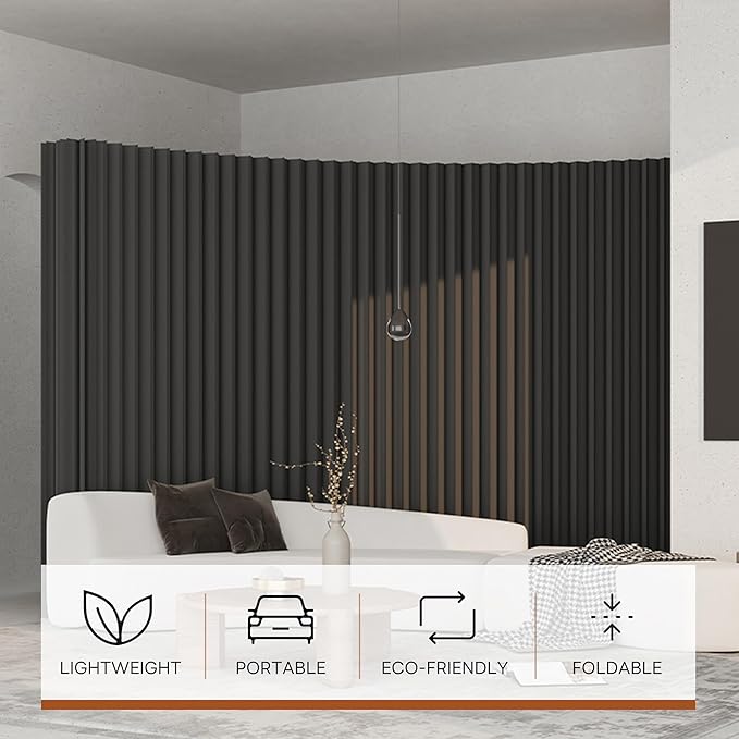 Foldable Room Divider Privacy Screens Movable Temporary Wall Space Partition, 5.25~9.19 FT Tall, 6.56~16.4 FT Width, Choice of Various Sizes and Styles(Black)