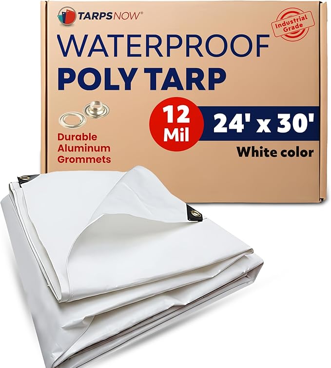 Tarps Now 24x30 Feet Heavy Duty Waterproof Tarp | 12 MIL Poly Tarp with Reinforced Edges & Aluminum Grommets | Weatherproof Tarpaulin for Roof, Outdoor, Camping | Large Brown Tarp Cover