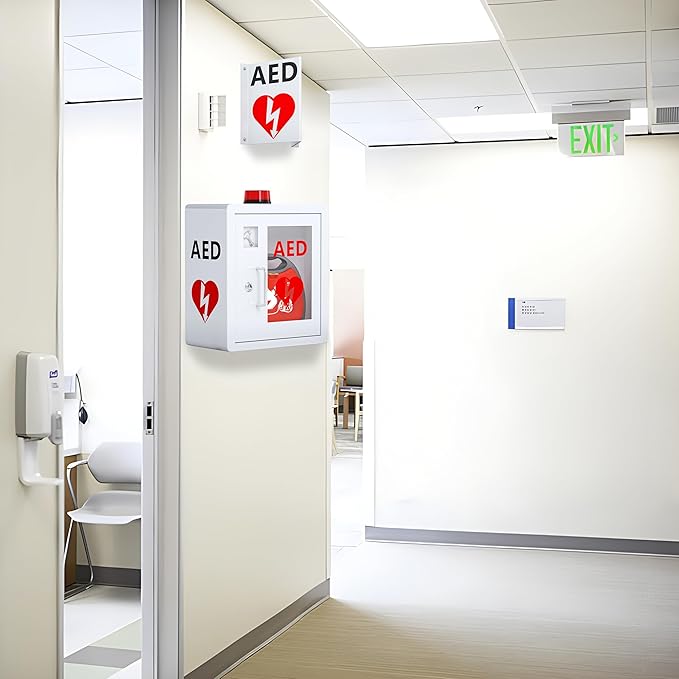 AED Projecting Acrylic Emergency Sign: 9" x 7.7" Size Inches AED Sign - Sturdy AED Projecting Signage for Wall Mounting in Public Spaces.