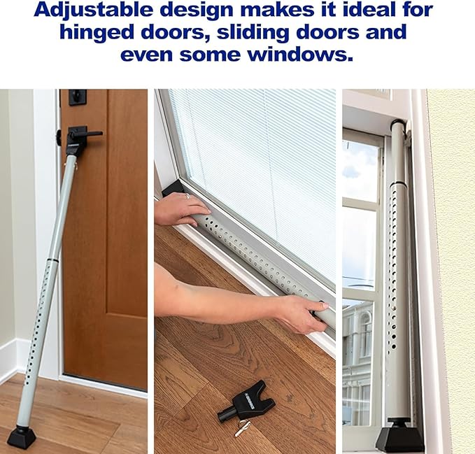 BRINKS Door Security Bar - Adjustable Brinks Door Security Bar for Travel, School, Dorm and Home - Door Jammer for Hinged Doors and Sliding Door Security – Black - 2 Pack