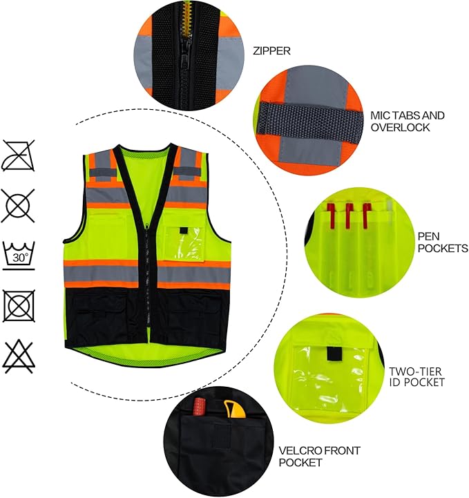 VENDACE Safety Vest Hi Vis Reflective Vest for Men with Pockets ANSI Class 2 High Visibility Construction Work Vest