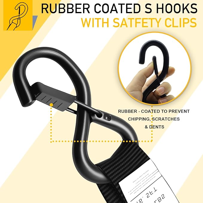 Ratchet Straps Tie Downs (4-Pack) - 1''x 15' (1,680lb Break Strength) - Ultimate Tie Down Straps with Safety S Hooks-for Trucks, Cargo, Moving, Appliances etc. (Black)