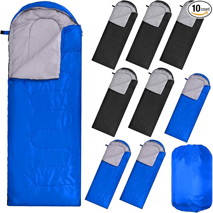 Macarrie 10 Pcs Bulk Sleeping Bags for Homeless Donation Shelter Adults 0 Degree Waterproof Sleeping Bags with Compression Sack for Cold Weather Emergency Hiking Camping Warm