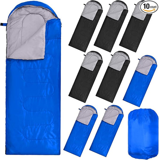 Macarrie 10 Pcs Bulk Sleeping Bags for Homeless Donation Shelter Adults 0 Degree Waterproof Sleeping Bags with Compression Sack for Cold Weather Emergency Hiking Camping Warm