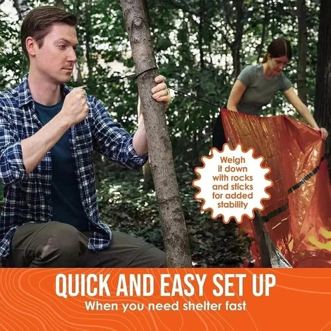 Survival kit 4 Pack, 1 Emergency Tent 1 Emergency Sleeping Bag 1 Mylar Blankets 1 Poncho with 4 Tac Bags for Outdoor Carcar Kits, Camping, Hiking Reuse Emergency Shelter.