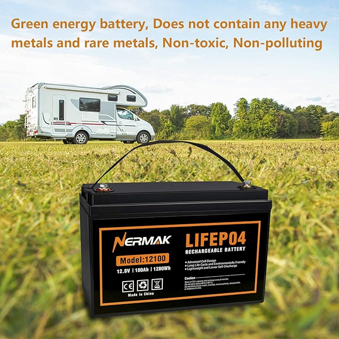 12V 100Ah Lithium LiFePO4 Deep Cycle Battery, 4000+ Cycles Lithium Iron Phosphate Rechargeable Battery for Solar, RV, Marine, Home Energy Storage, Off-Grid Applications Built-in 100A BMS