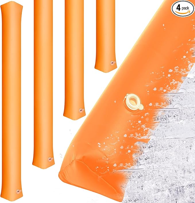 Amylove 4 Pcs PVC Inflatable Flood Barriers for Home Reusable Garage Water Prevention Barriers Flood for Rain Snow Melted Garage Door Basement Home(6 ft x 8 in x 4 in,Orange)