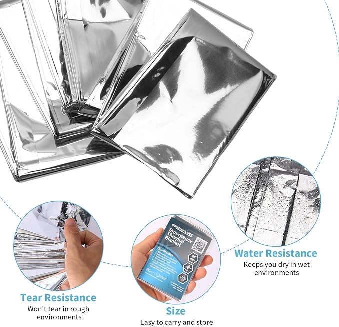 FRONTLINE Emergency Thermal Blankets Large 54" x 84" Mylar Blankets Survival Gear Camping Gear Emergency Space Blanket First Aid for Survival (20)