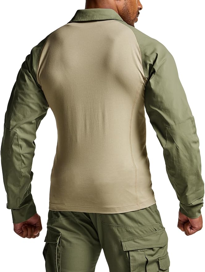CQR Men's Combat Shirt Tactical 1/4 Zip Long Sleeve Military BDU Shirts Camo EDC Top with Pockets