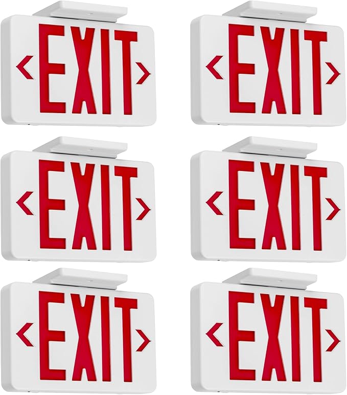 Gruenlich LED Exit Sign, Emergency Light with Double Face and Battery Backup, UL 924 Qualified, AC 120/277V, US Standard Hardwired Red Letter Exit Lights for Business, 6-Pack