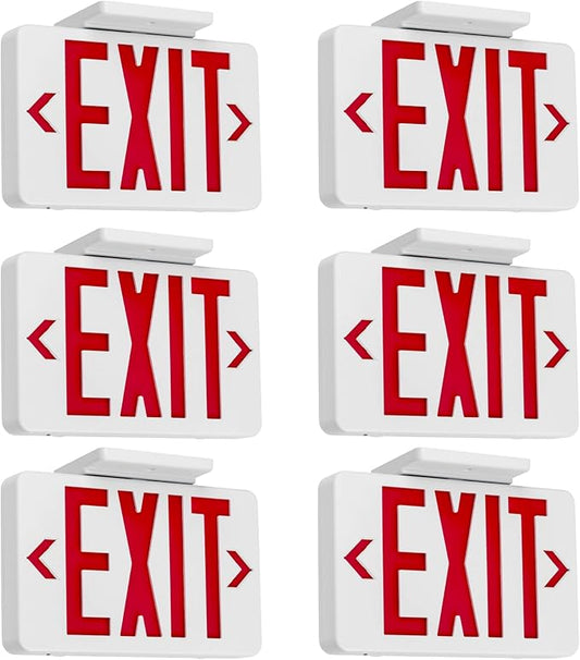 Gruenlich LED Exit Sign, Emergency Light with Double Face and Battery Backup, UL 924 Qualified, AC 120/277V, US Standard Hardwired Red Letter Exit Lights for Business, 6-Pack