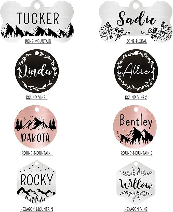Ultra Joys Stainless Steel Pet ID Tag - Personalized Dog & Cat Tags, Custom Engraving Front & Back, Hexagon Mountain Design, Rose Large