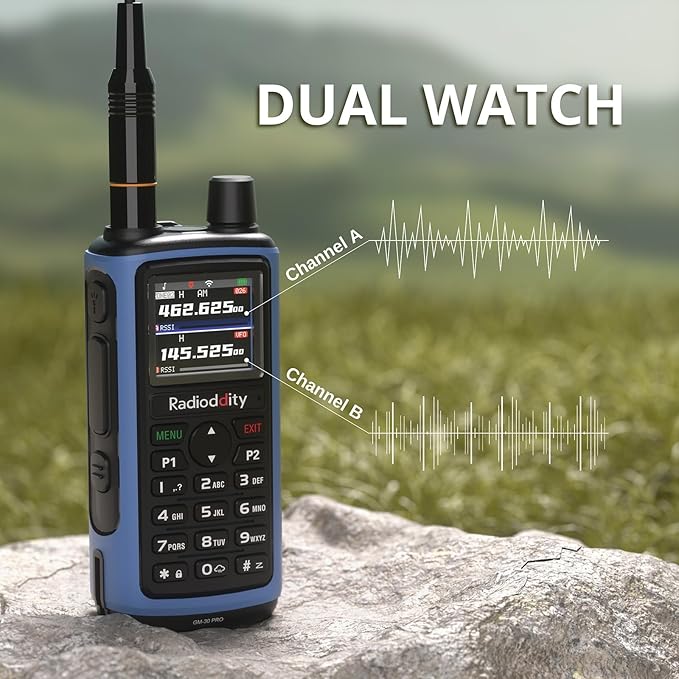 Radioddity GM-30 PRO GMRS Radio, Long Range Walkie Talkie with UHF/VHF/NOAA/FM/Airband Reception, Support APP Wireless Programming, 1.77" TFT Display, Frequency Copy, USB-C Charging, 1,000 Channels
