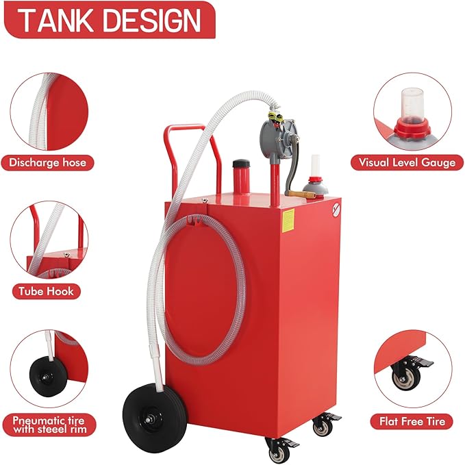 50 Gallon Fuel Caddy, Gas Storage Tank on 4 Wheels with Manual Transfer Pump, Gasoline Diesel Fuel Container for Cars, Lawn Mowers, ATVs, Boats