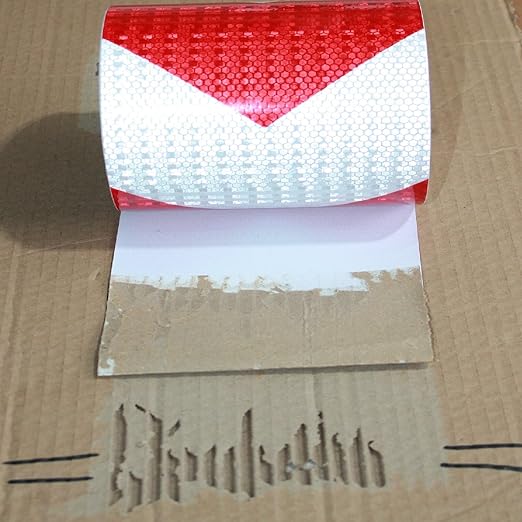 Reflective Tape Red White 8 Inch x 68 Feet, Safety Caution Reflector Strips, Hazard Conspicuity Warning Adhesive Stickers