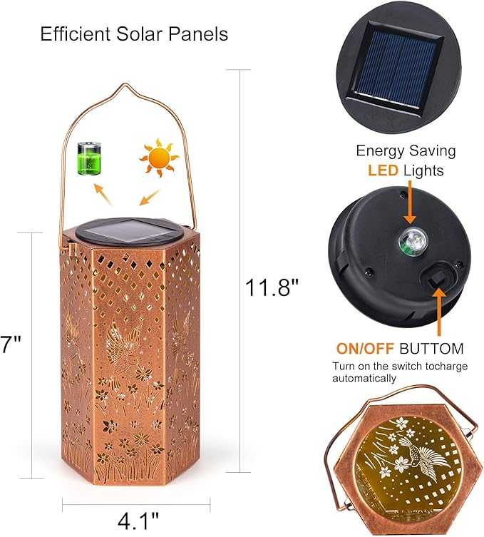 2 Pack Hummingbird Solar Lanterns Outdoor Waterproof - Christmas Gifts for Women, Men, Mom, Solar Lights Outdoor Hanging Garden Decor for Outside, Patio, Outdoor, Yard, Lawn, Balcony