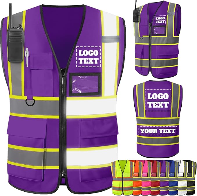 Custom Logo Safety Vest–Reflective High Visibility 2-Tone Work Vest for Men Construction Jacket Vests with Zipper Pockets