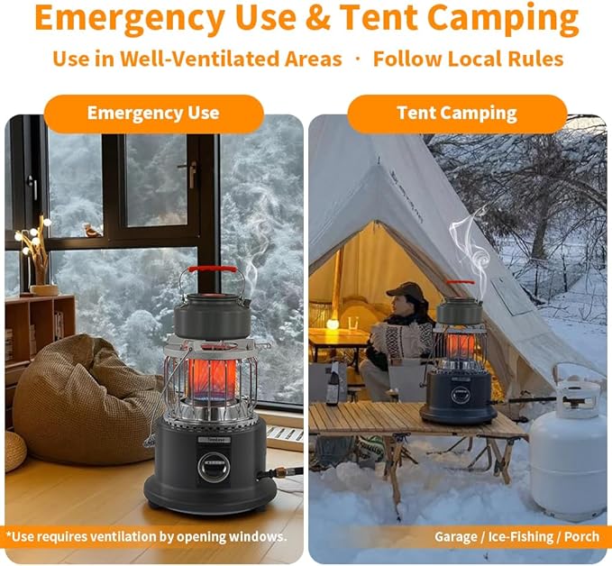 2-in-1 Portable Propane Heater Indoor & Outdoor & Stove, 13000 BTU Propane Tent Heater for Camping, ODS/Tip-Over/Flame-Out Safety, 360° Heat, Cooktop for Boiling Water/Heating Food, Regulator Hose