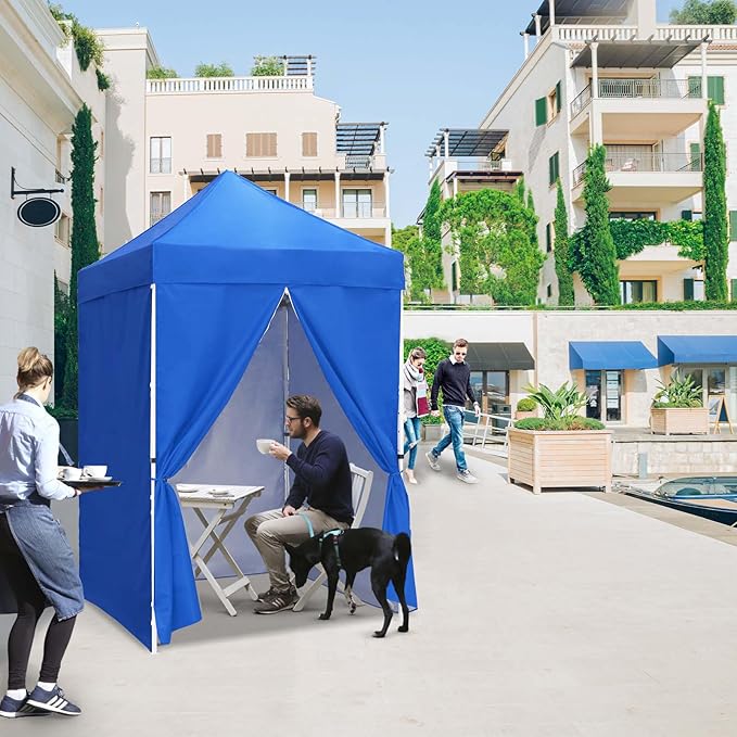 EAGLE PEAK 5x5 Instant Canopy with 4-Side Wall Panels, Small Pop up Portable Canopy Tent with Carry Bag, Light Weight Sun Shelter for Sports, Camping and Beach, Blue