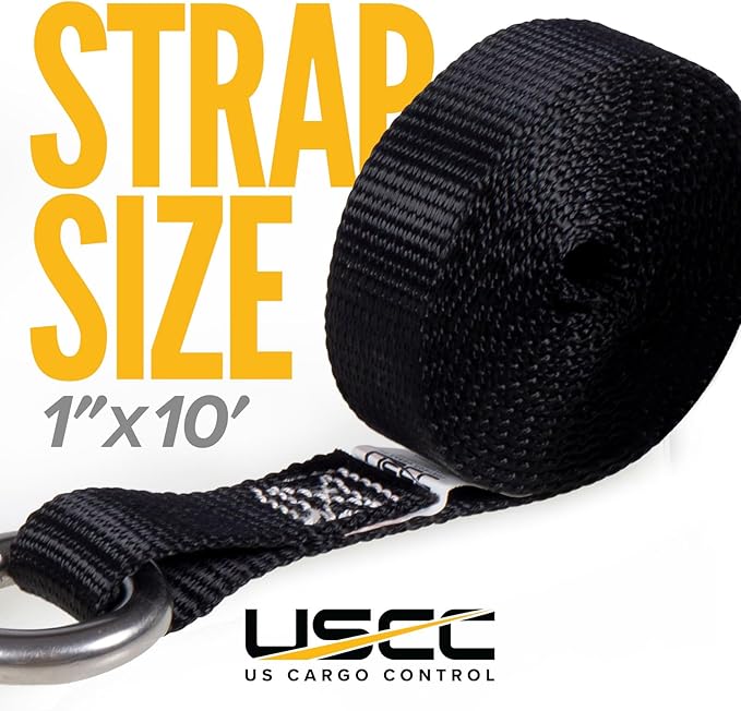 US Cargo Control Stainless Steel Ratchet Straps with Carabiner Hooks 1" X 10' (40-Pack), 500 LBS Break Strength, Marine Tie Down Straps for Boats, ATVs, Trees, Camping, Snow, Saltwater Applications
