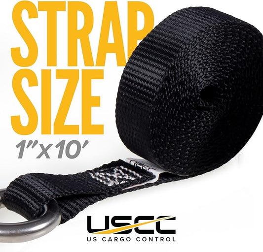 US Cargo Control Stainless Steel Ratchet Straps with Carabiner Hooks 1" X 10' (40-Pack), 500 LBS Break Strength, Marine Tie Down Straps for Boats, ATVs, Trees, Camping, Snow, Saltwater Applications