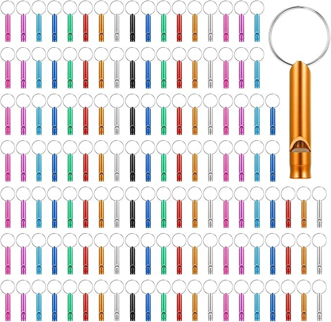 140 Pcs Emergency Survival Whistle with Keychain, Aluminum Extra Loud Safety Survival Whistle Key Chain for Outdoor Camping Hiking Hunting Boating Sports and Emergency Situations, Multicolor