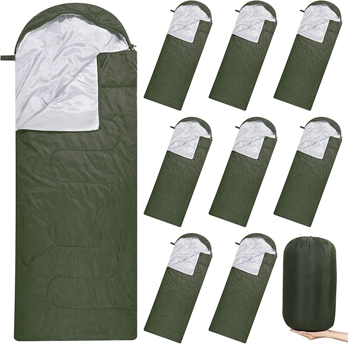 Macarrie 10 Pcs Bulk Sleeping Bags for Homeless Donation Shelter Adults 0 Degree Waterproof Sleeping Bags with Compression Sack for Cold Weather Emergency Hiking Camping Warm