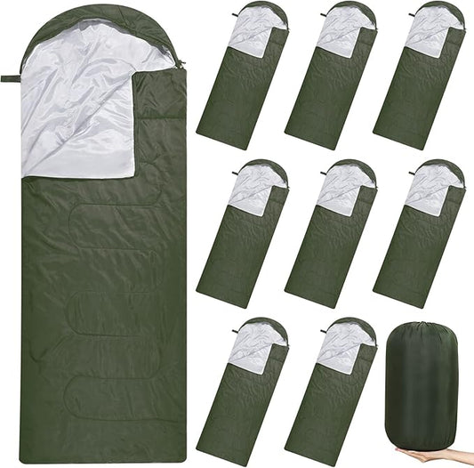 Macarrie 10 Pcs Bulk Sleeping Bags for Homeless Donation Shelter Adults 0 Degree Waterproof Sleeping Bags with Compression Sack for Cold Weather Emergency Hiking Camping Warm