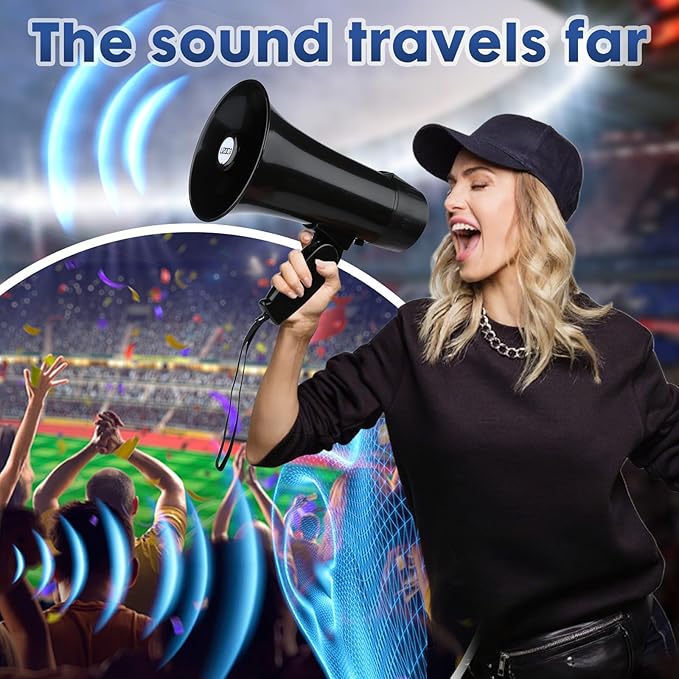 UZOCHI 20 Watt Rechargeable Megaphone Bullhorn Speaker, Siren and 240s Recording, Portable Mega Phone with Power Display and Strap (Black)